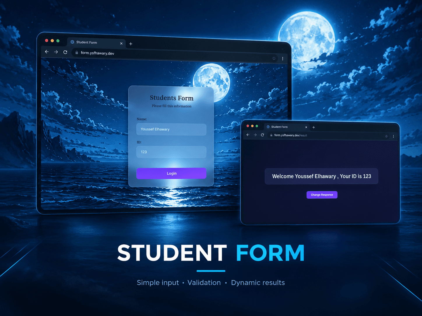 Student Form and submitted information result page